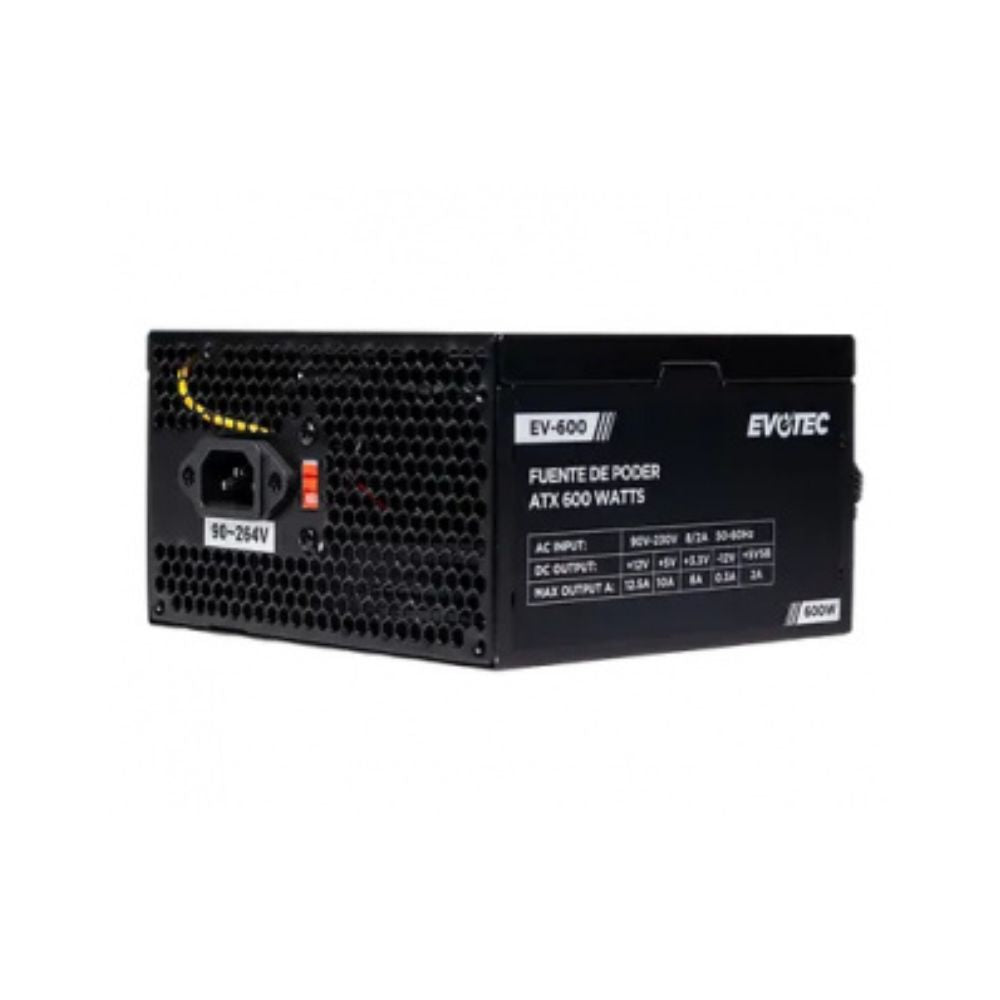 Fuente de Poder EVOTEC EV-600, 600W, ATX, 24 Pines, 2 SATA, Molex, Floppy, Paquete Individual