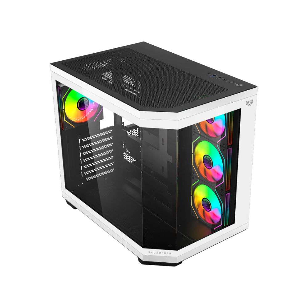 Gabinete Balam Rush Tank Super 9600 TB, Midi-Tower, ATX/Micro-ATX/Mini-ITX, USB 2.0/3.0, sin Fuente, 4 Ventiladores Instalados, Negro/Blanco