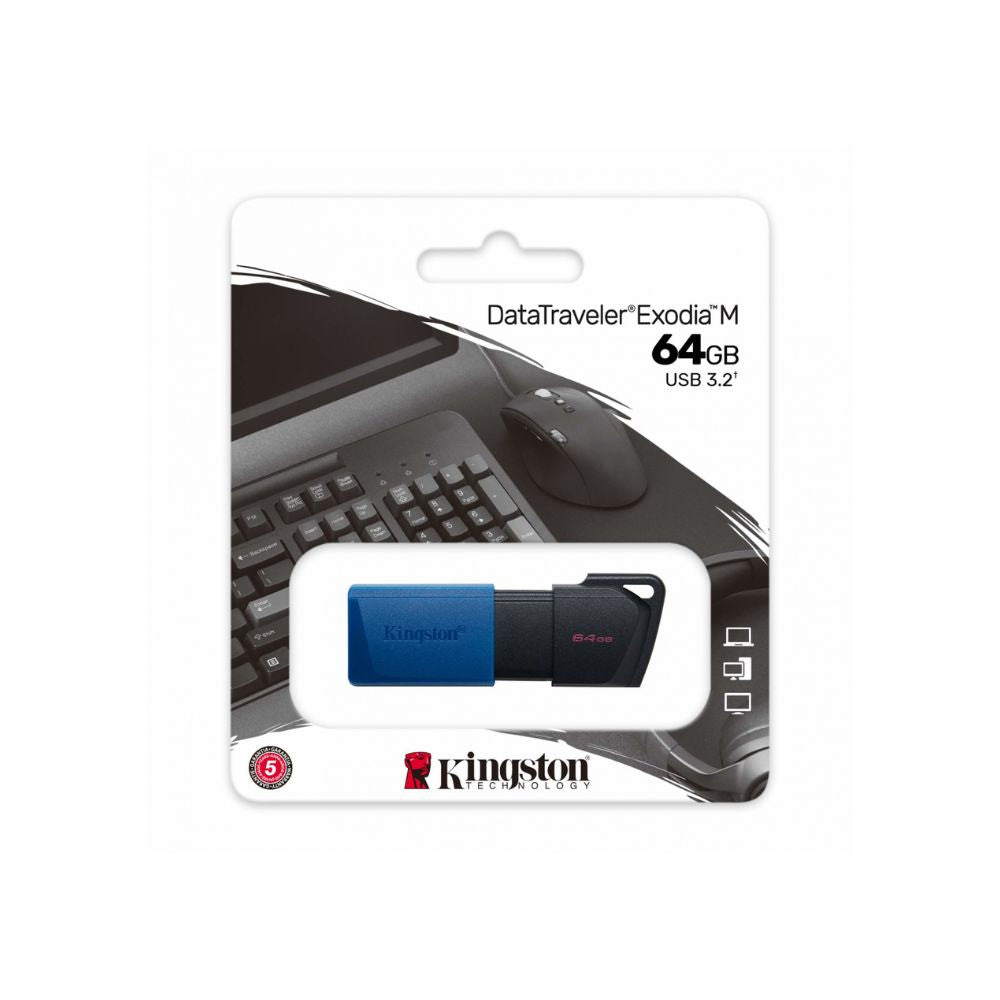 Memoria USB Kingston DataTraveler Exodia M 64GB Negro/Azul | USB-A 3.2 | Diseño con tapa móvil