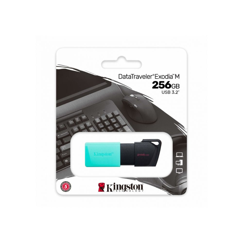 Memoria USB Kingston DataTraveler Exodia M 256GB Negro/Turquesa | USB-A 3.2 | Diseño con tapa móvil