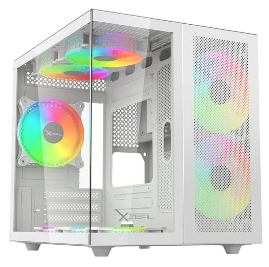 Gabinete Xzeal CXi1 Mini Tower Micro-ATX/Mini-ITX 3 Ventiladores ARGB Instalados USB 2.0/3.0 Sin Fuente Blanco