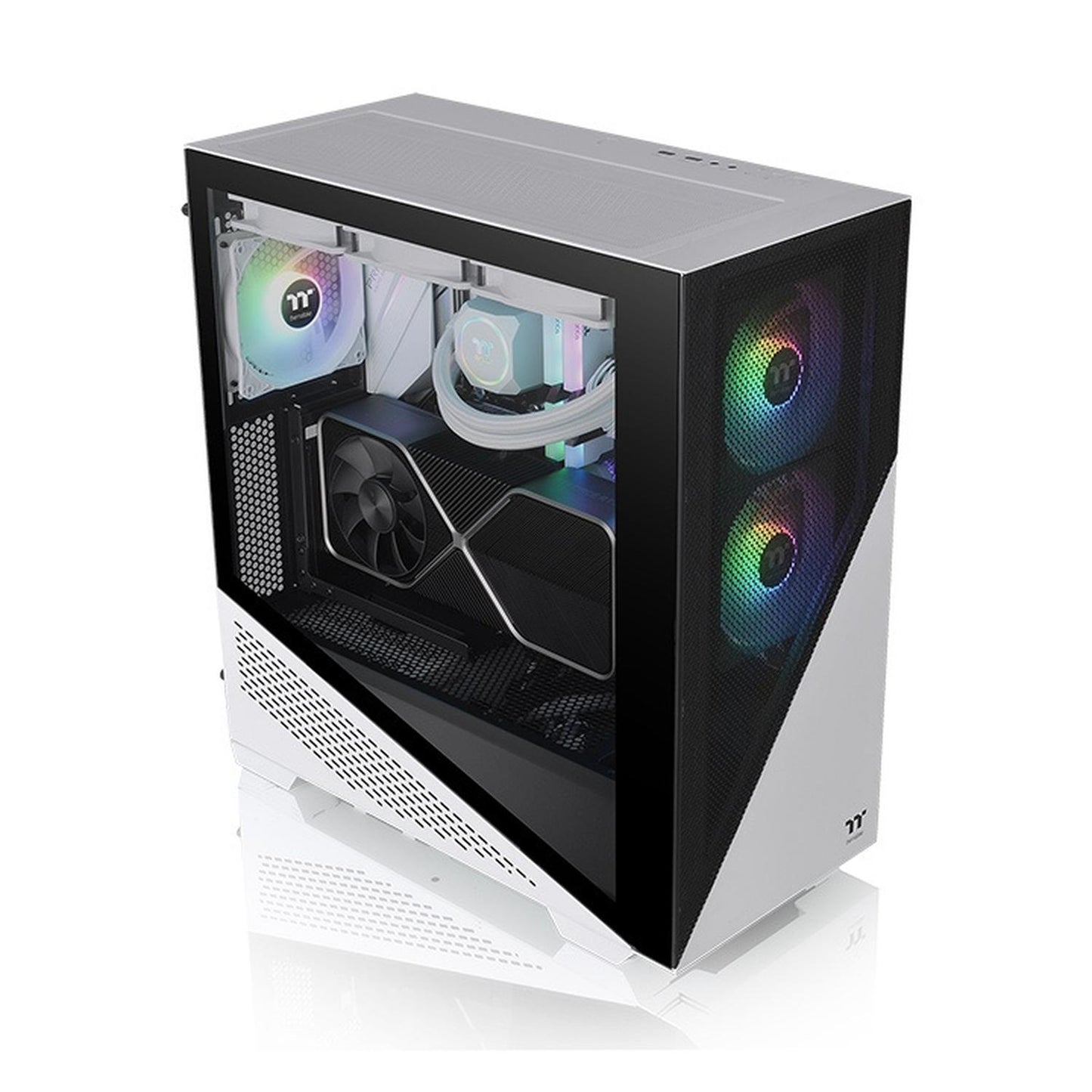 Gabinete Thermaltake Divider 370 TG Snow ARGB con Ventana, Midi-Tower, ATX/Micro-ATX/Mini-ITX, USB 3.0, sin Fuente, 3 Ventiladores ARGB Instalados, Negro/Blanco