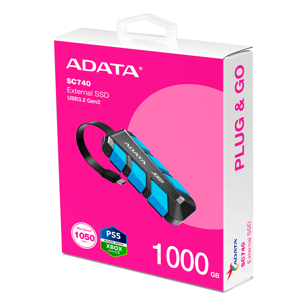 Unidad de Estado Sólido - ADATA SC740 1TB | SSD Externo | USB 3.2 Gen 2 (10Gbps) | Negro/Azul