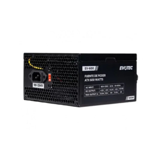 Fuente de Poder EVOTEC EV-600, 600W, ATX, 24 Pines, 2 SATA, Molex, Floppy, Paquete Individual