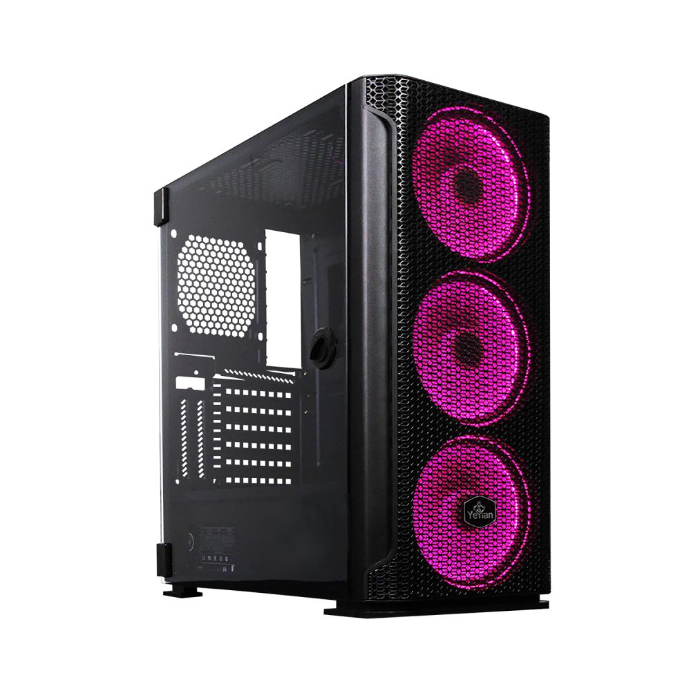 Gabinete Yeyian Hollow 2500 con Ventana Midi-Tower ATX/EATX/ITX/Micro ATX USB 3.2 sin Fuente 3 Ventiladores ARGB Negro