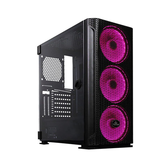 Gabinete Yeyian Hollow 2500 con Ventana Midi-Tower ATX/EATX/ITX/Micro ATX USB 3.2 sin Fuente 3 Ventiladores ARGB Negro