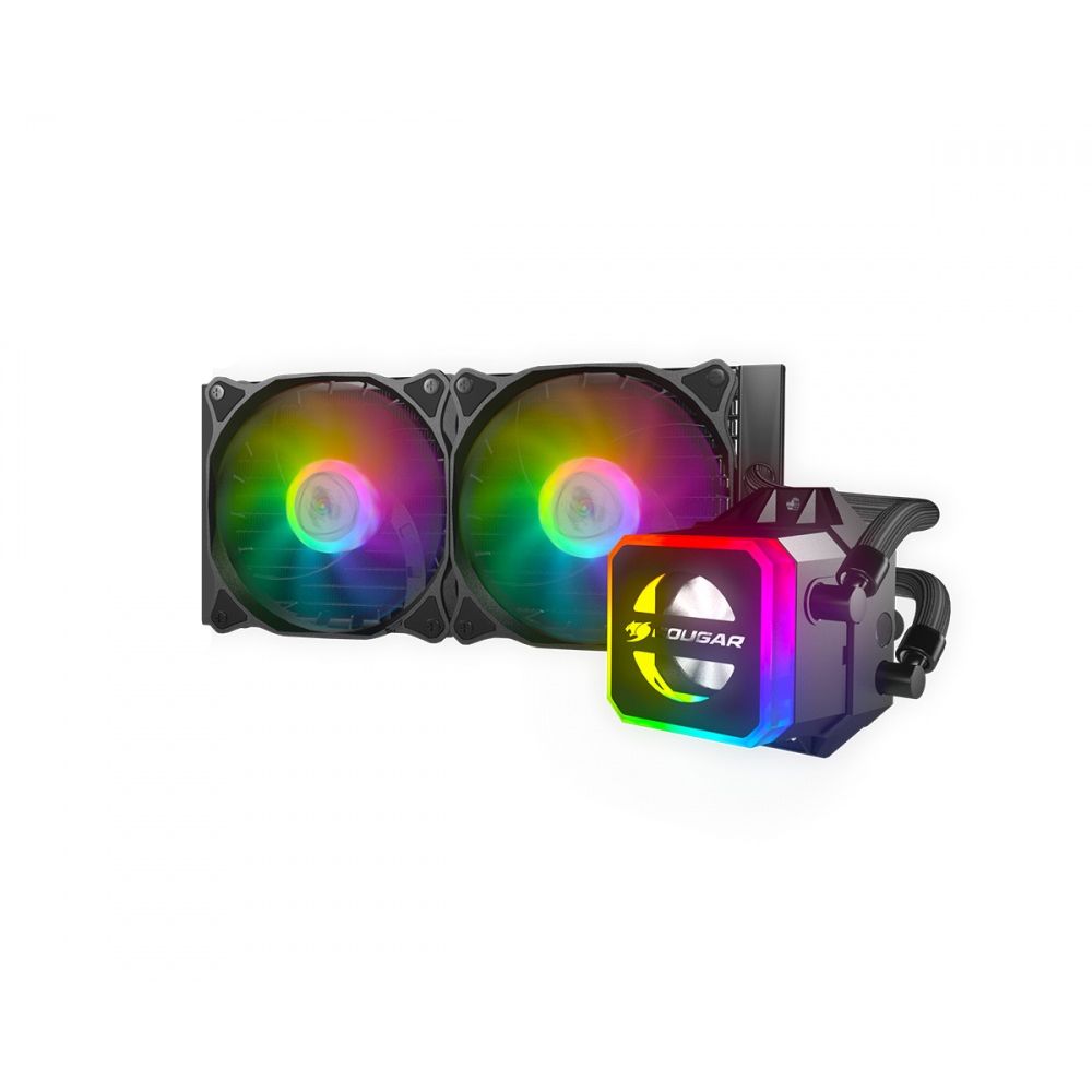 Enfriamiento Líquido Cougar Helor 240 | 240mm | 2x120mm | 1800RPM | RGB | Negro
