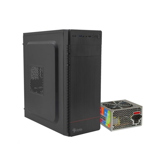 Gabinete Stylos Modelo 1 Negro | Midi Tower | ATX/Micro-ATX/Mini-ITX | USB 3.0 | Fuente 500W | Sin Ventiladores