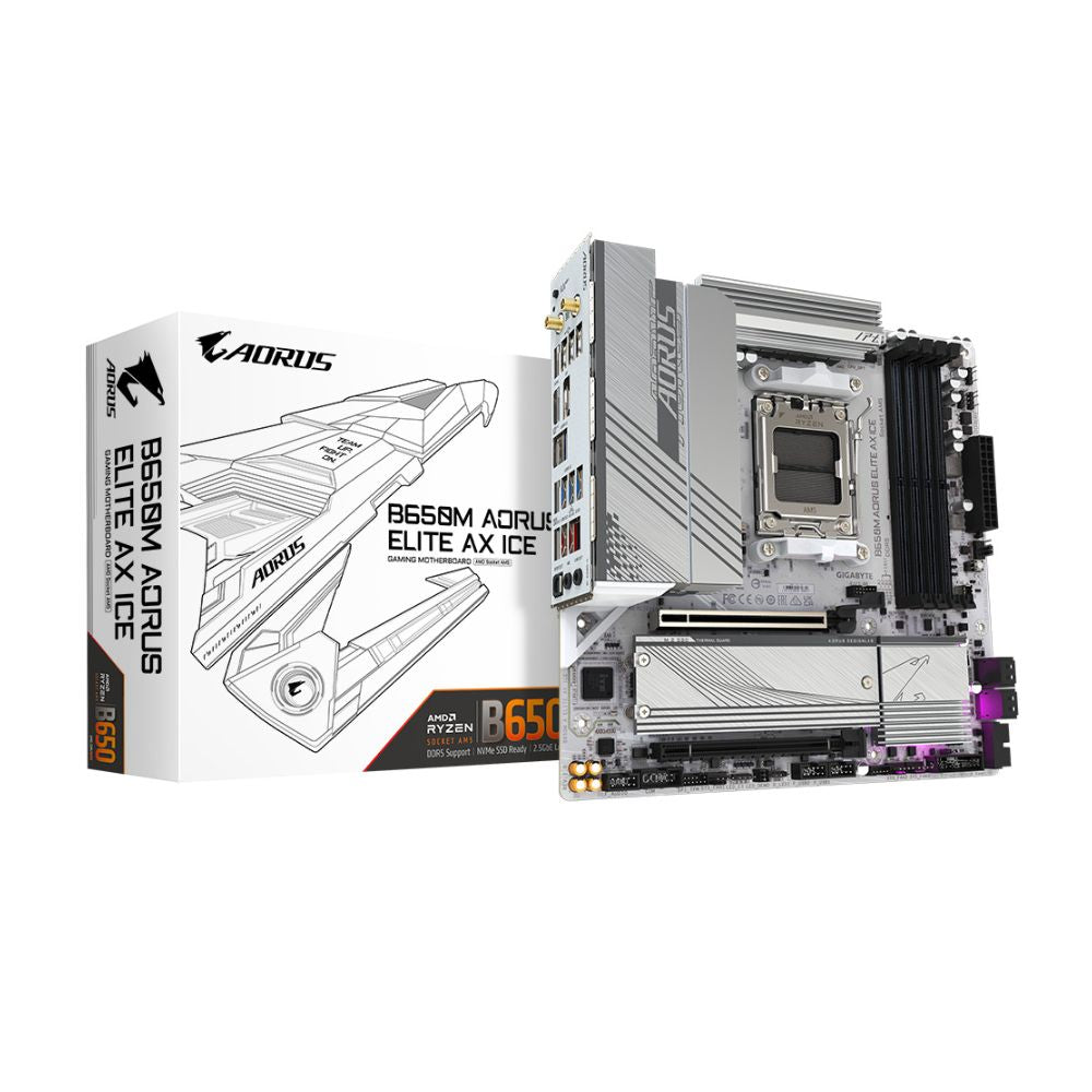 Tarjeta Madre AORUS B650M ELITE AX ICE | Micro-ATX | AM5 | DDR5 256GB | HDMI/DP | WiFi