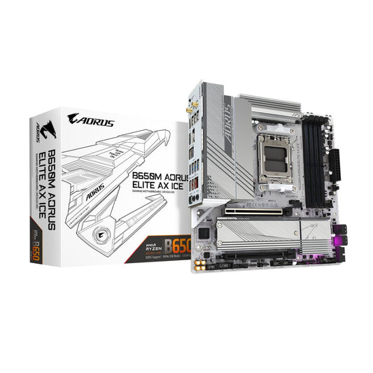Tarjeta Madre AORUS B650M ELITE AX ICE | Micro-ATX | AM5 | DDR5 256GB | HDMI/DP | WiFi
