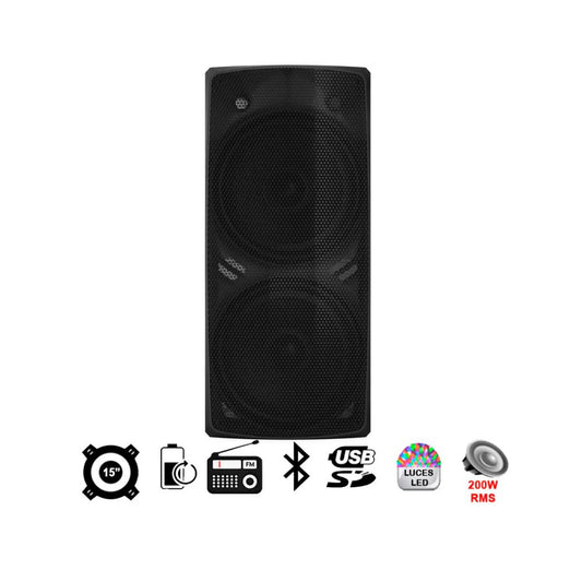 Bafle Dolphin SPX-290RBT | Bluetooth | Dual 15" | Luces LED