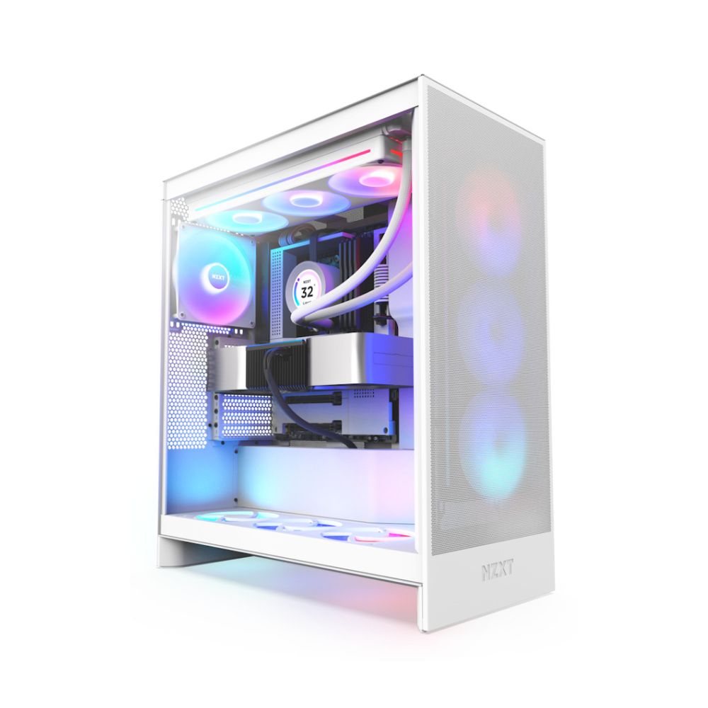 Gabinete NZXT H7 FLOW RGB, Blanco, Cristal Templado, Media Torre, 3 Ventiladores RGB, ATX, Sin Fuente