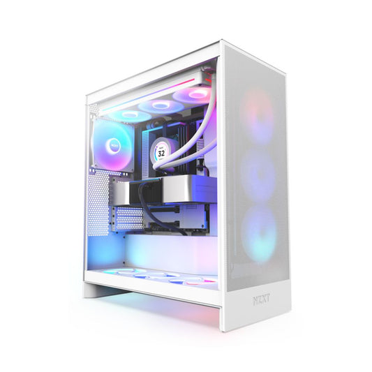 Gabinete NZXT H7 FLOW RGB, Blanco, Cristal Templado, Media Torre, 3 Ventiladores RGB, ATX, Sin Fuente