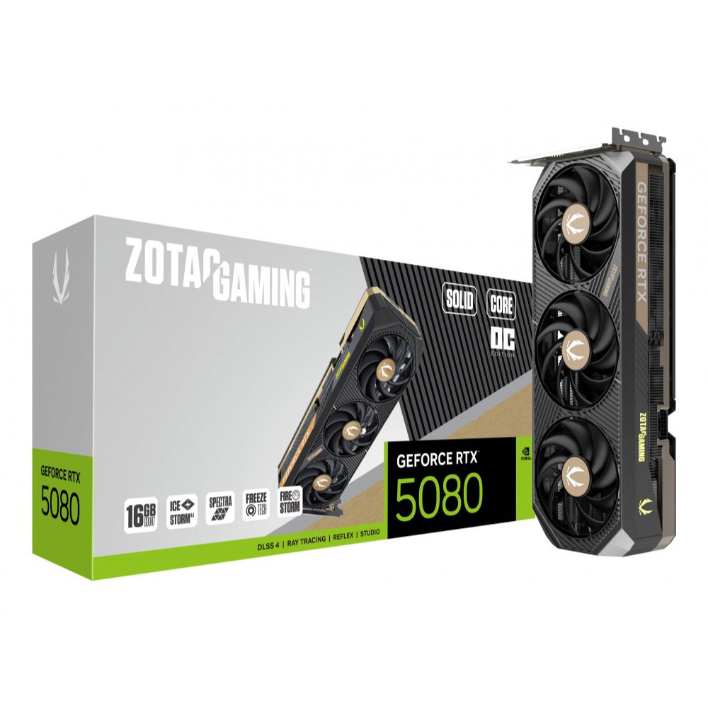 Tarjeta de Video Zotac NVIDIA GeForce RTX 5080 Solid Core OC 16GB GDDR7 256-bit PCI Express 5.0