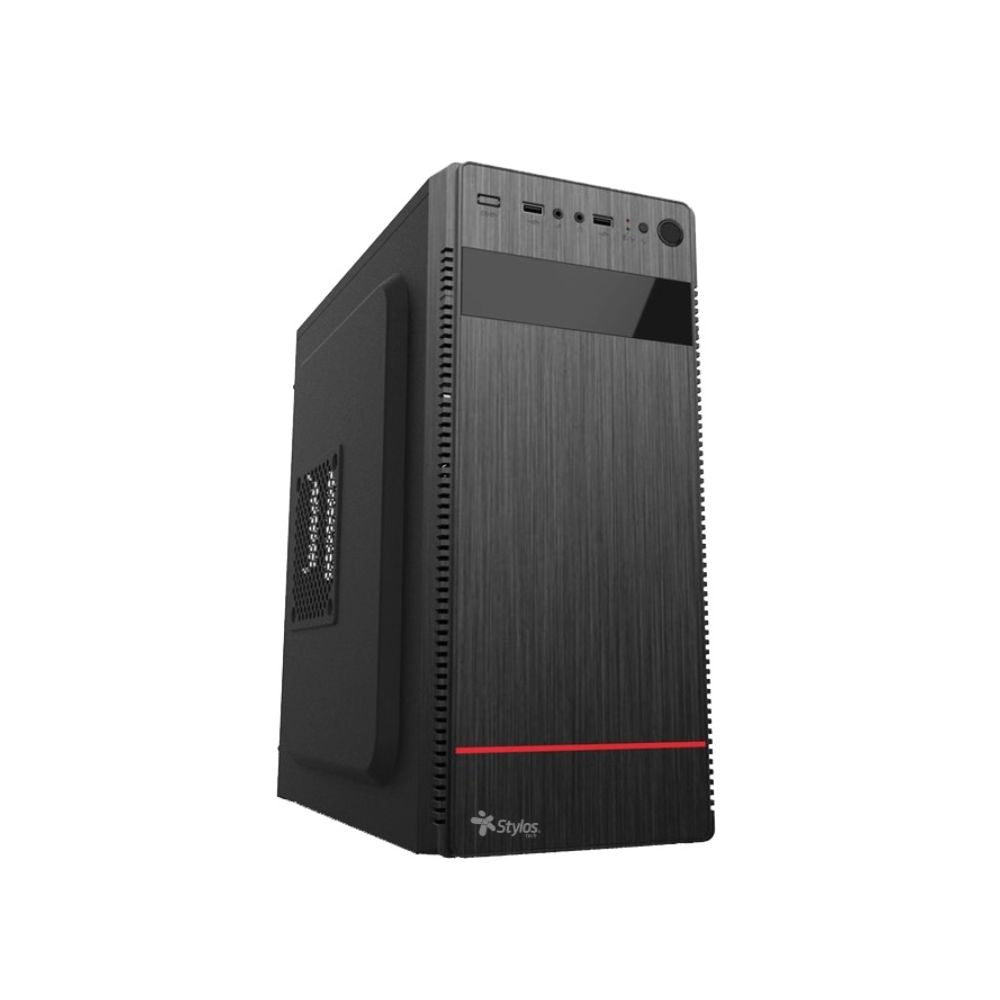 Gabinete Stylos Modelo 1 Negro | Midi Tower | ATX/Micro-ATX/Mini-ITX | USB 3.0 | Fuente 500W | Sin Ventiladores