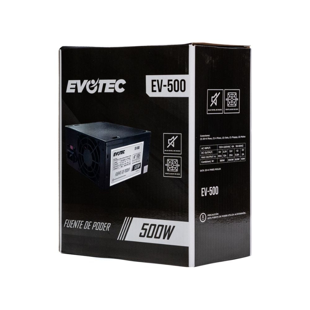 Fuente de Poder Evotec EV-500, 500W, ATX 24-pin, Ventilador 80mm