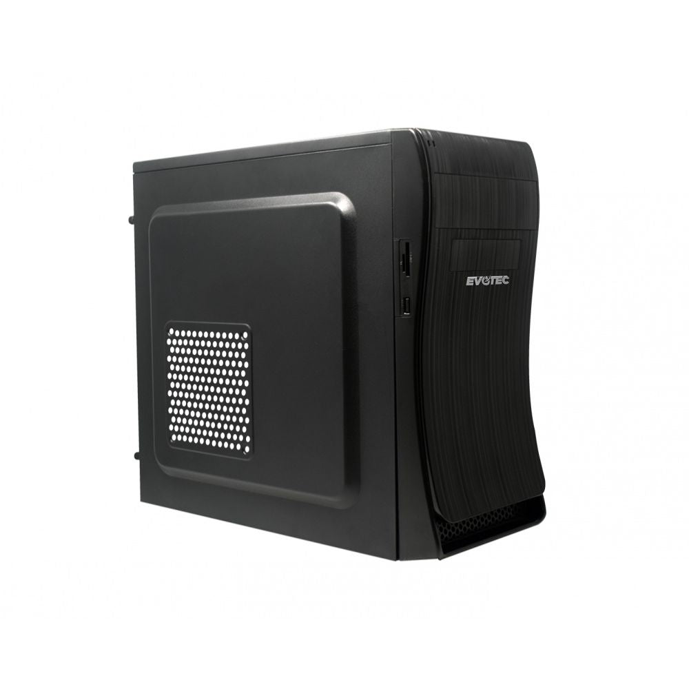 Gabinete Evotec Bassu, Micro-Tower, Micro-ATX/Mini-ITX, USB 2.0, con Fuente de 600W, sin Ventiladores Instalados, Negro