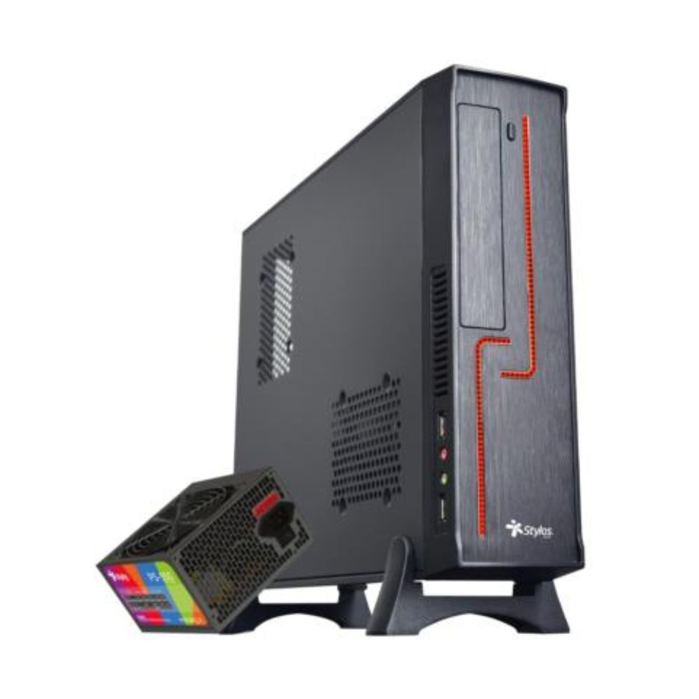 Gabinete Stylos KEELAN Mini-Tower Negro/Rojo con Fuente 550W