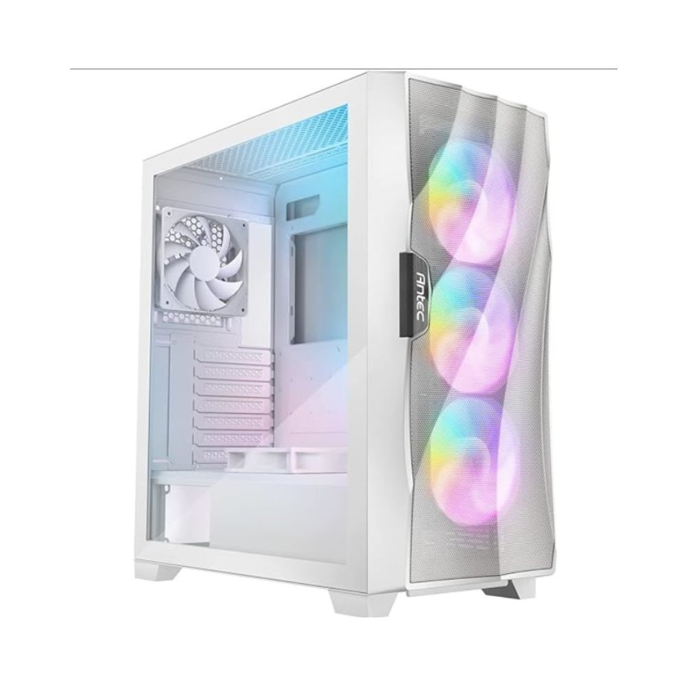 Gabinete ANTEC FLUX WHITE, Blanco, Cristal + Madera, Media Torre, E-ATX, 5 Ventiladores, USB-C, Sin Fuente