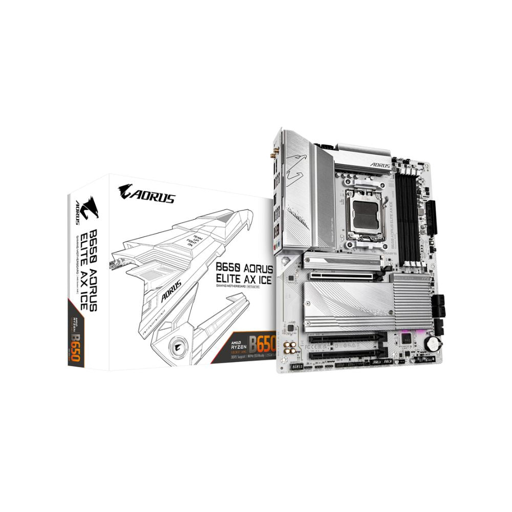 Tarjeta Madre Gigabyte B650 AORUS ELITE AX ICE | ATX | AM5 | B650 | HDMI | WiFi 6E | Blanca