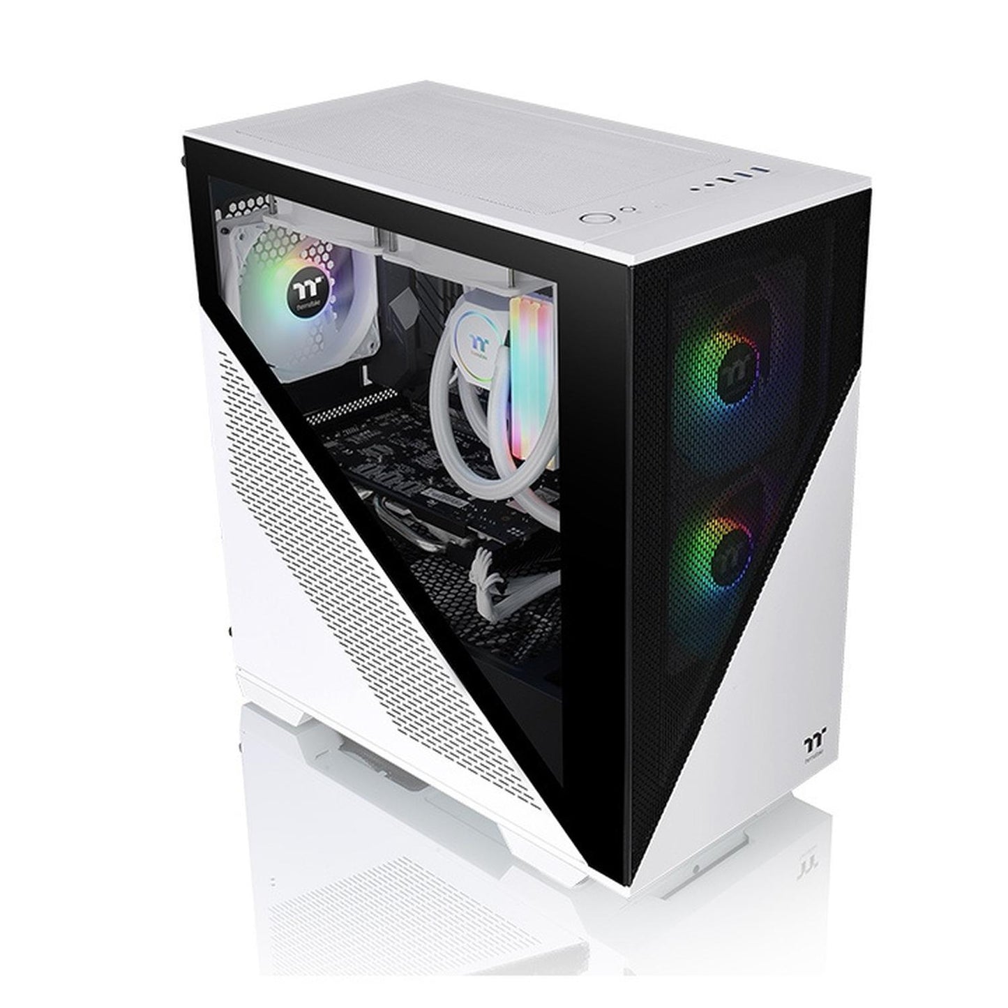 Gabinete Thermaltake Divider 170 TG Snow ARGB con Ventana, Micro-Tower, Micro-ATX/Mini-ITX, USB 3.0/2.0, sin Fuente, 2 Ventiladores ARGB Instalados, Negro/Blanco