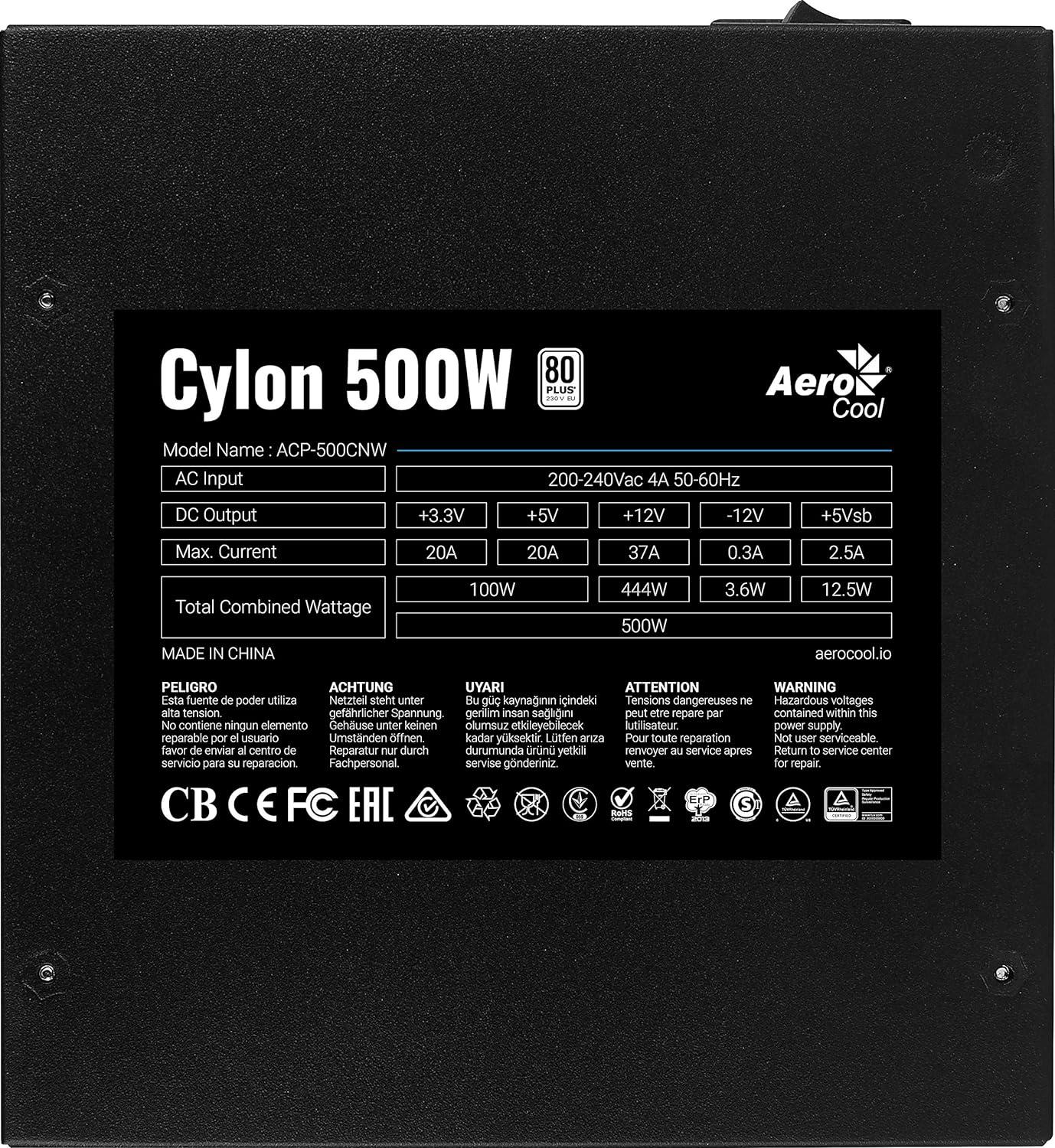 Fuente de Poder Aerocool Cylon 500 80 PLUS Bronze, 20+4 pin ATX, 120mm, 500W