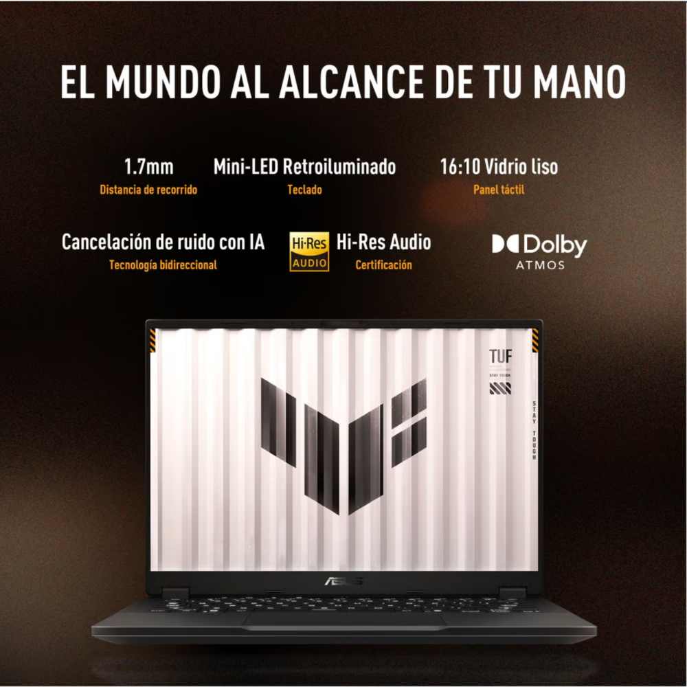 Laptop Asus TUF Gaming A14 14" | WQXGA 165Hz | AMD Ryzen 7 260 NPU 16 TOPS | 16GB RAM | 512GB SSD | NVIDIA RTX 5050 8GB | Windows 11 | Español