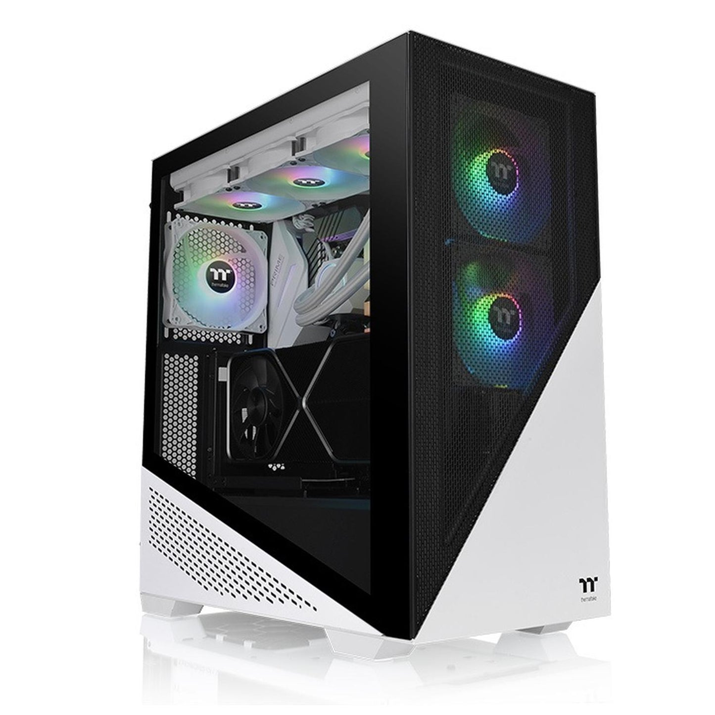 Gabinete Thermaltake Divider 370 TG Snow ARGB con Ventana, Midi-Tower, ATX/Micro-ATX/Mini-ITX, USB 3.0, sin Fuente, 3 Ventiladores ARGB Instalados, Negro/Blanco