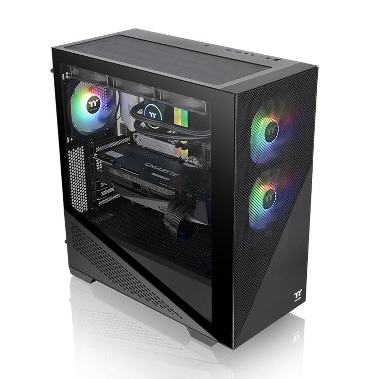 Gabinete Thermaltake Divider 370 TG ARGB con Ventana, Midi-Tower, ATX/Micro-ATX/Mini-ITX, USB 3.0, sin Fuente, 3 Ventiladores ARGB Instalados, Negro