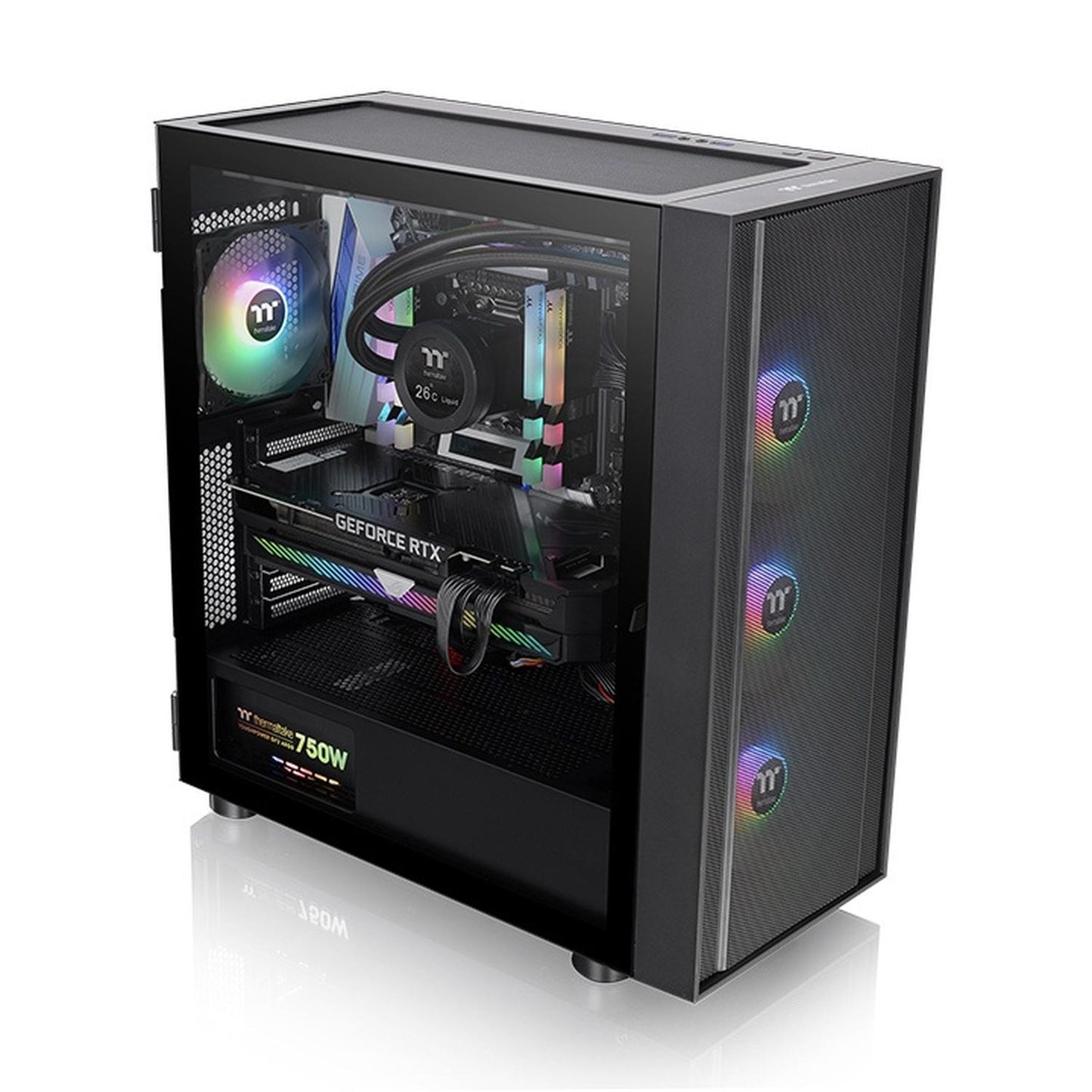 Gabinete Thermaltake H570 TG ARGB con Ventana, Midi-Tower, ATX/E-ATX/Micro ATX/Mini-ITX, USB 3.0, sin Fuente, 3 Ventiladores Instalados ARGB, Negro